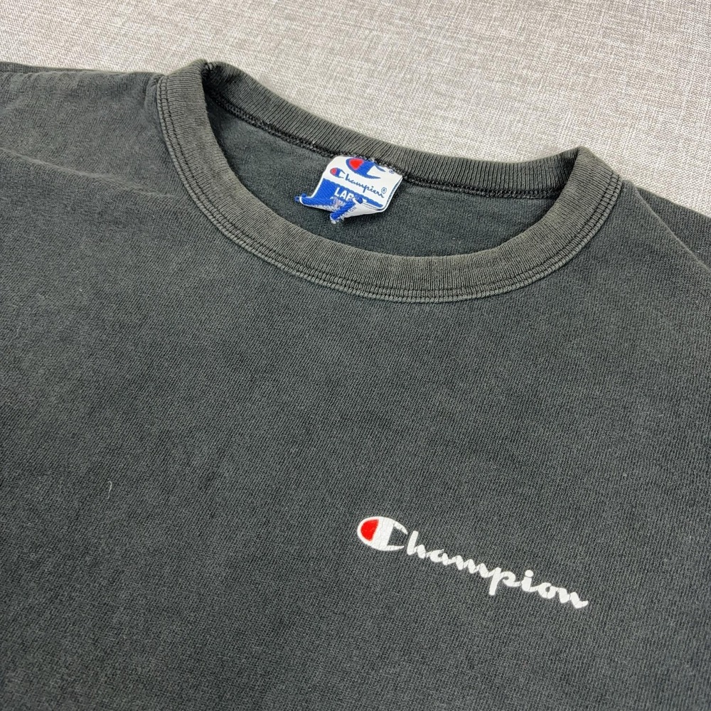 Vintage Champion Shirt Mens Large Black Crewneck Embroidered Tee Single Stitch